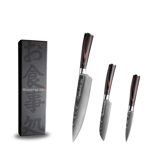 Set de 3 couteaux japonais Monsieur Aki –Chef Kobe – Acier