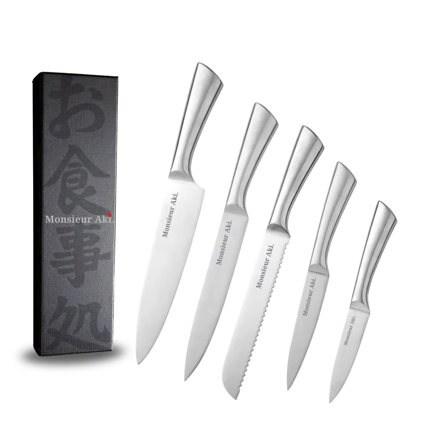 Set de 5 couteaux japonais Monsieur Aki – Full Acier – Acier