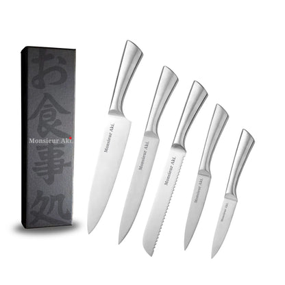Set de 5 couteaux japonais Monsieur Aki – Full Acier – Acier