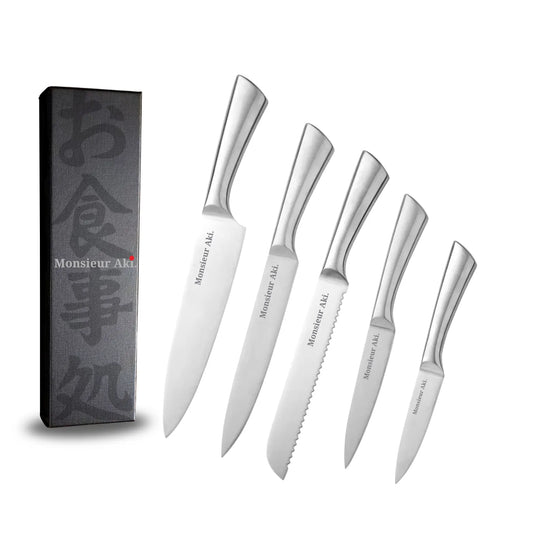 Set de 5 couteaux japonais Monsieur Aki – Full Acier – Acier