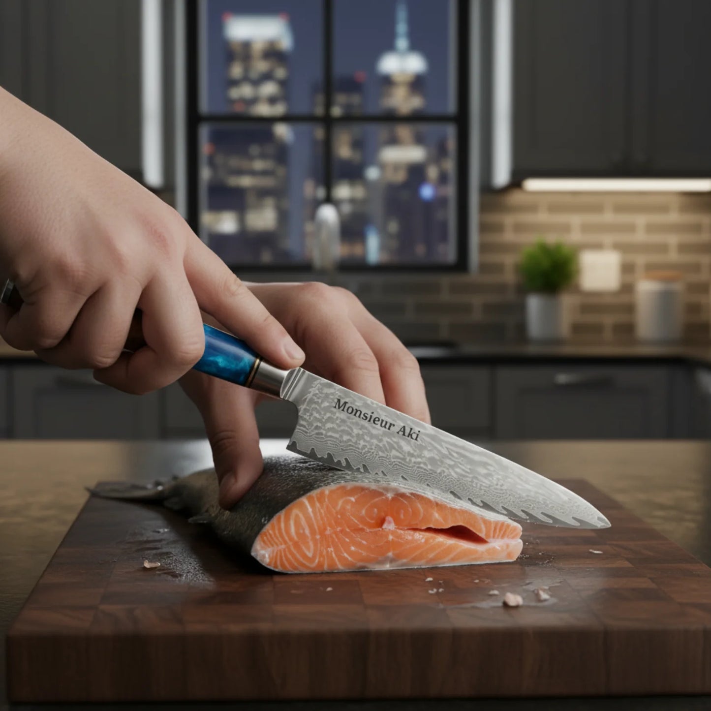 Set de 7 couteaux japonais Monsieur Aki – Kyoto - Acier Damas