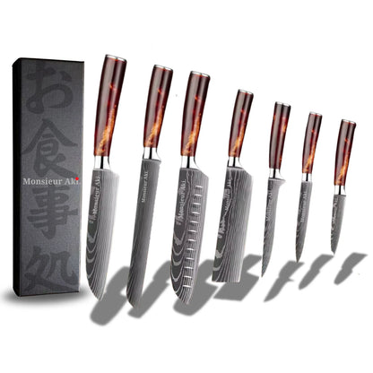 Set de 7 couteaux japonais Monsieur Aki – Chef Sapporo – Acier